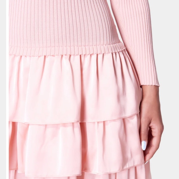 Bebe Off The Shoulder Ribbed Top Tiered Skirt Rose Dress Size L - Picture 3 of 12